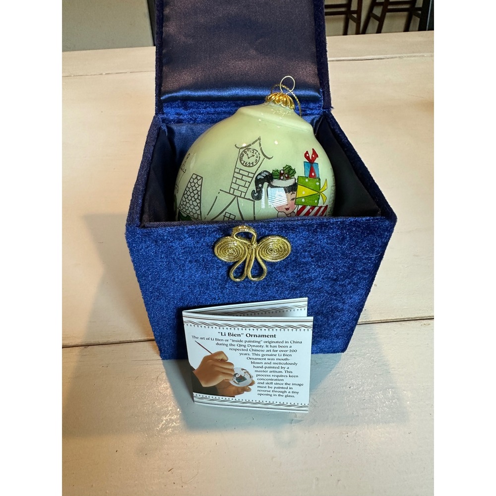 Li Bien 2013 Hand Painted Glass Ornament Paris Eiffel Tower Christmas Girl Box